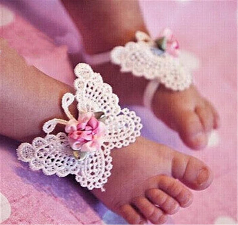 Ldcx Baby girls infant crochet butterfly headbands and knitted flower barefoot sandals.(BBFJ3) (2 pcs White) - Image 4